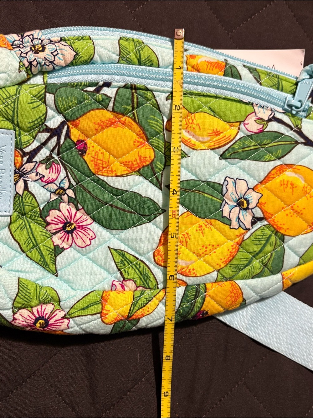 Vera Bradley Lemon Print Quilted Crossbody Sling in Light Blue and Yellow - Picture 7 of 9
